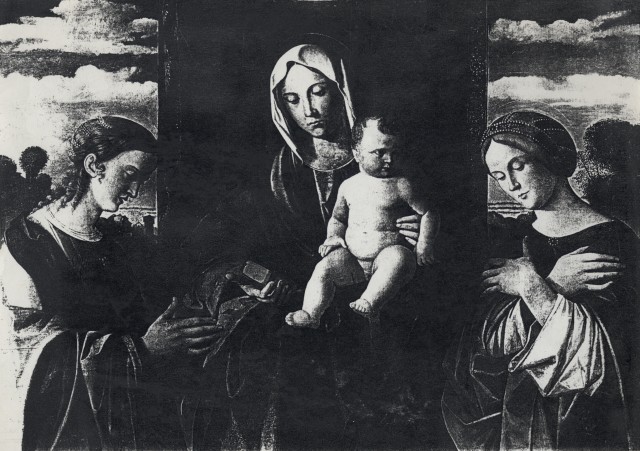 Anonimo — Bellini Giovanni - bottega - sec. XVI - Madonna con Bambino in trono tra due sante — insieme